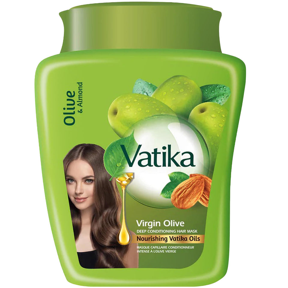Vatika Naturals front packaging showing 500g tub and branding benefit nourishing formula