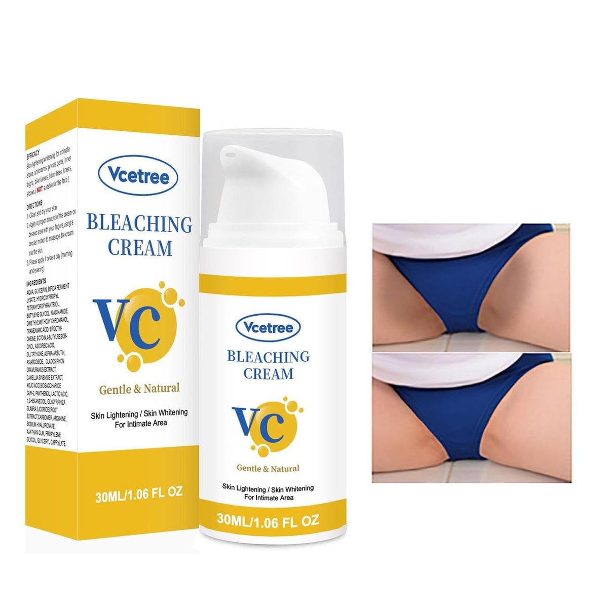Vcetree front packaging showing product and brand for targeted brightening