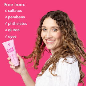 V&Co before and after curls comparison showing defined, frizz-free curl improvement