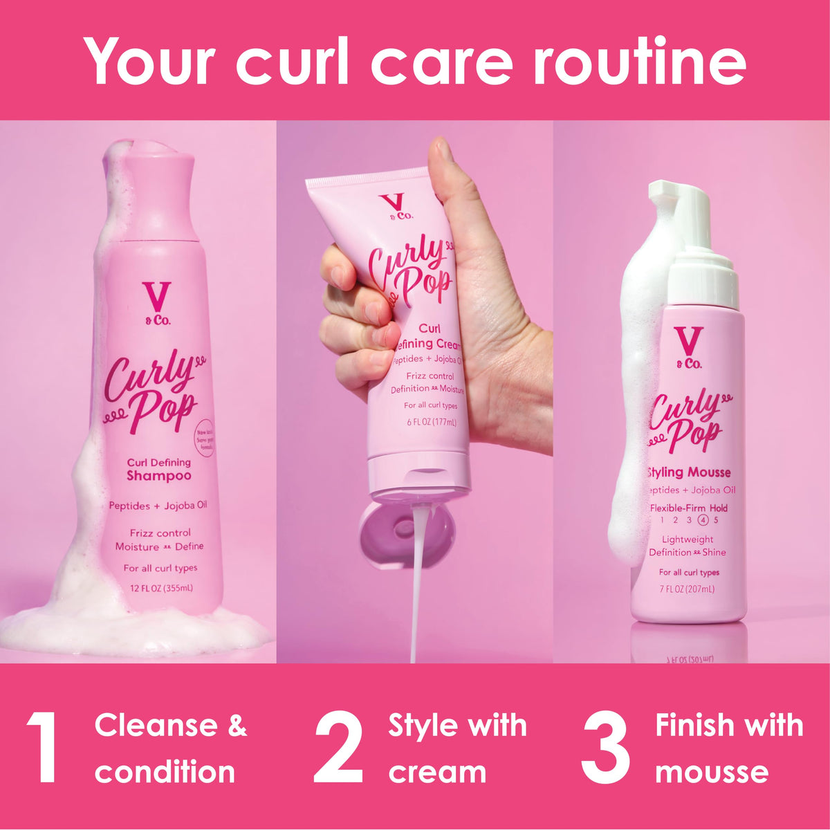 V&Co cream applied to hair in hand demonstrating smooth application and hydration