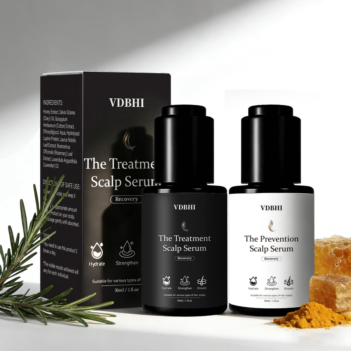 VDBHI bundle front packaging showing both serum bottles and benefits