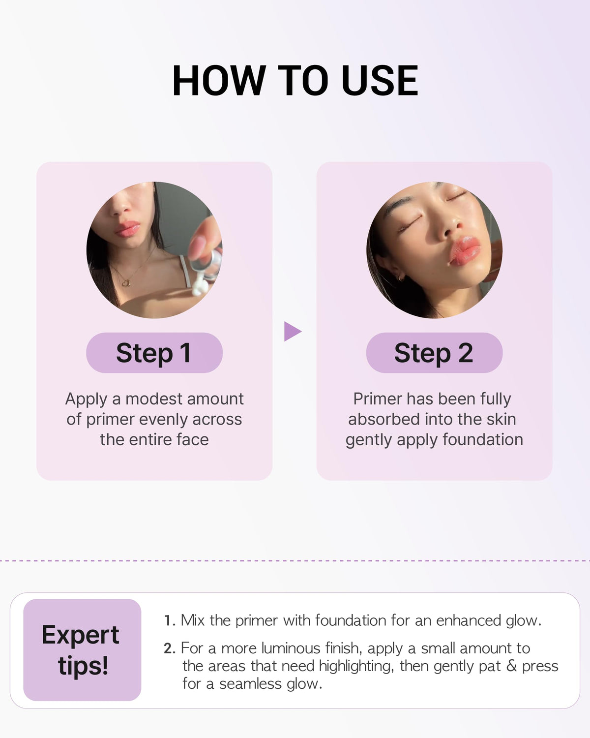 VDL model applying primer on cheek to show glowing highlight benefit