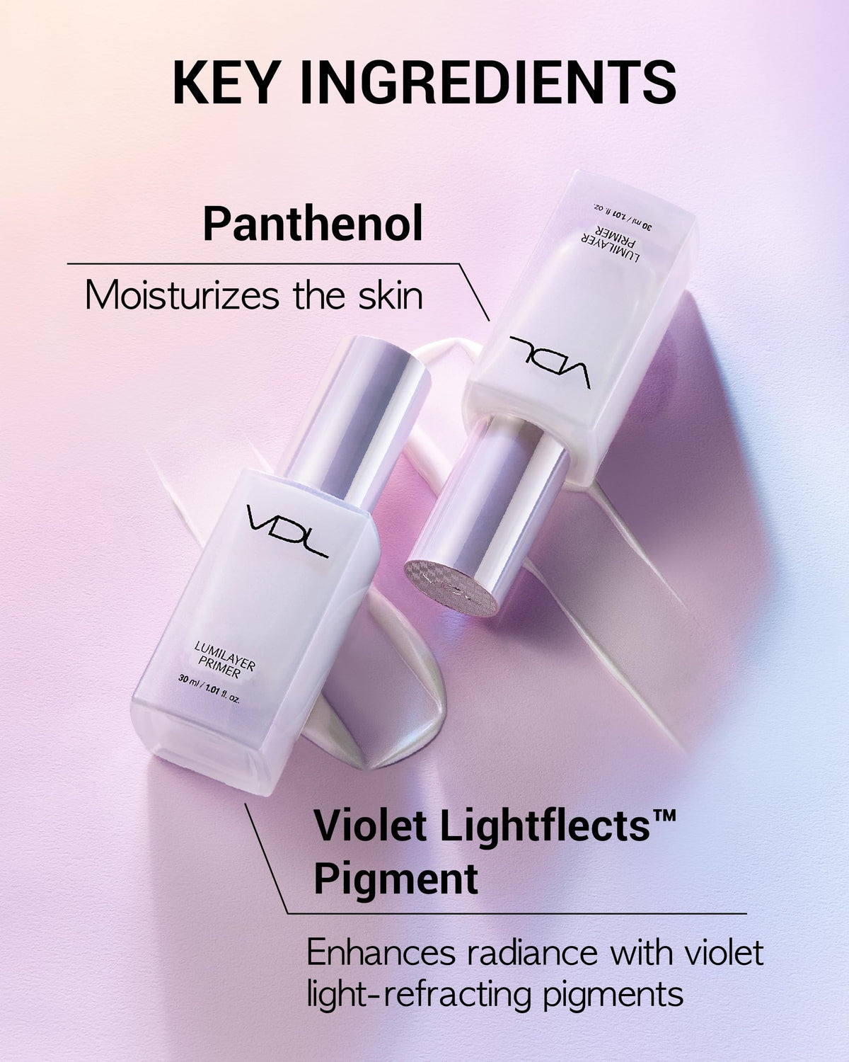 VDL pearlescent pigments and ingredient shimmer highlighting luminous radiance