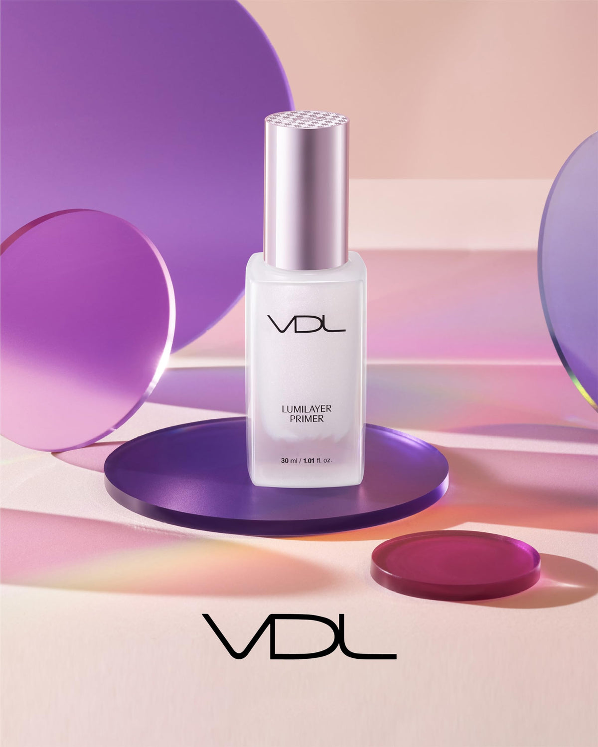 VDL primer blended with foundation demonstrating dewy, even coverage benefit