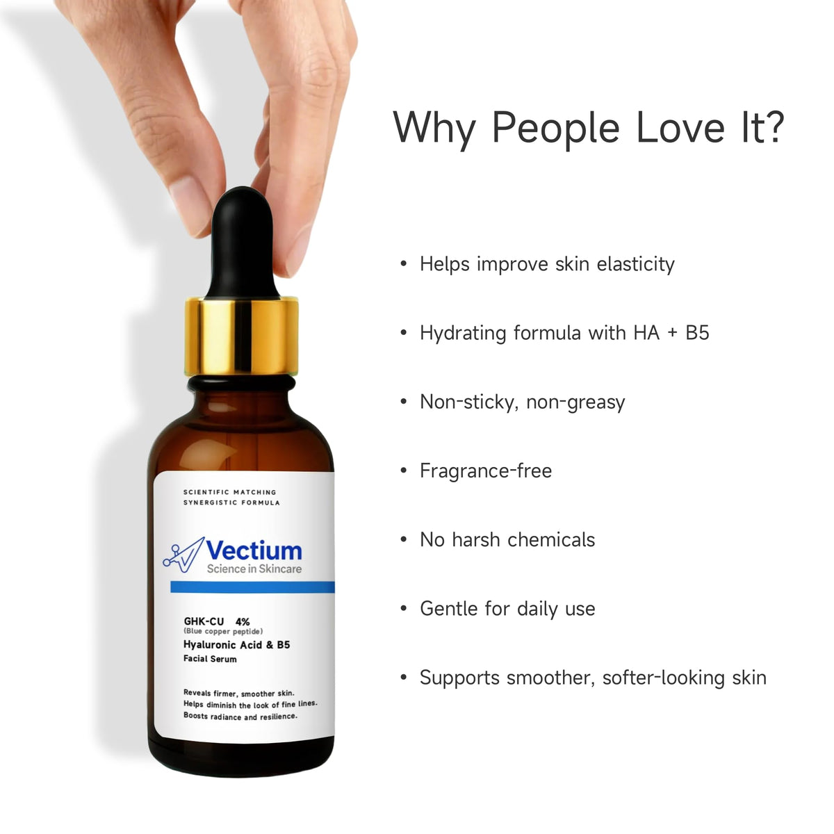 Vectium label close-up displaying ingredient highlights and transparency benefit
