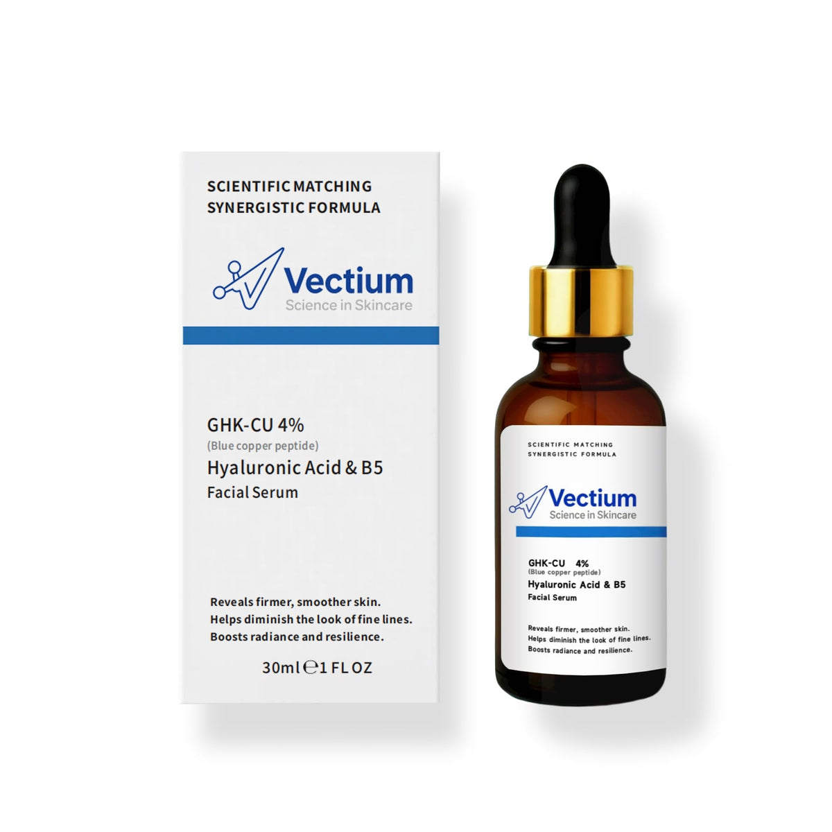 Vectium 30ml bottle next to credit card showing compact travel-friendly size