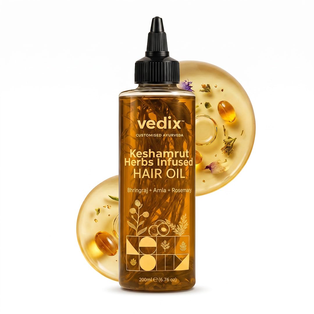Vedix Keshamrut front bottle showing product and benefits
