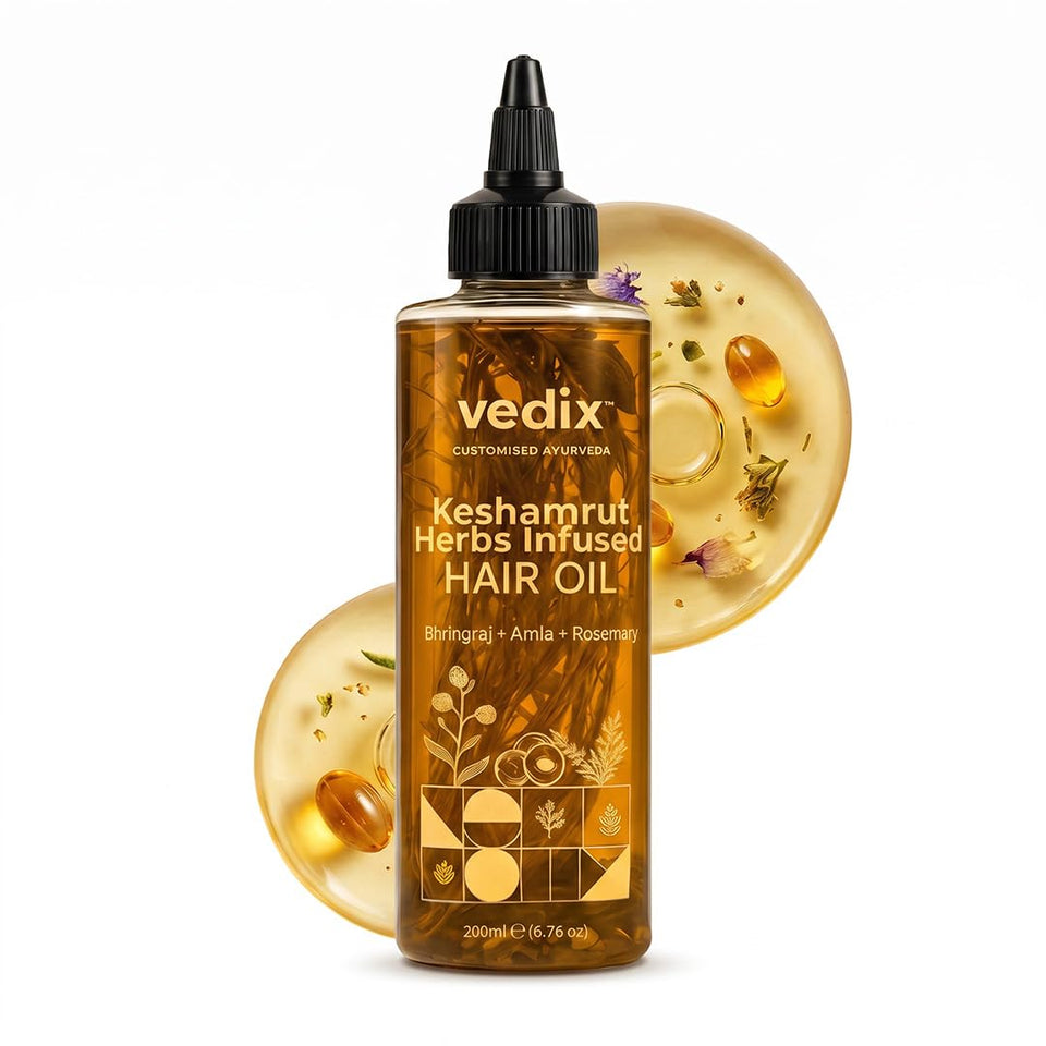 Vedix Keshamrut front bottle showing product and benefits