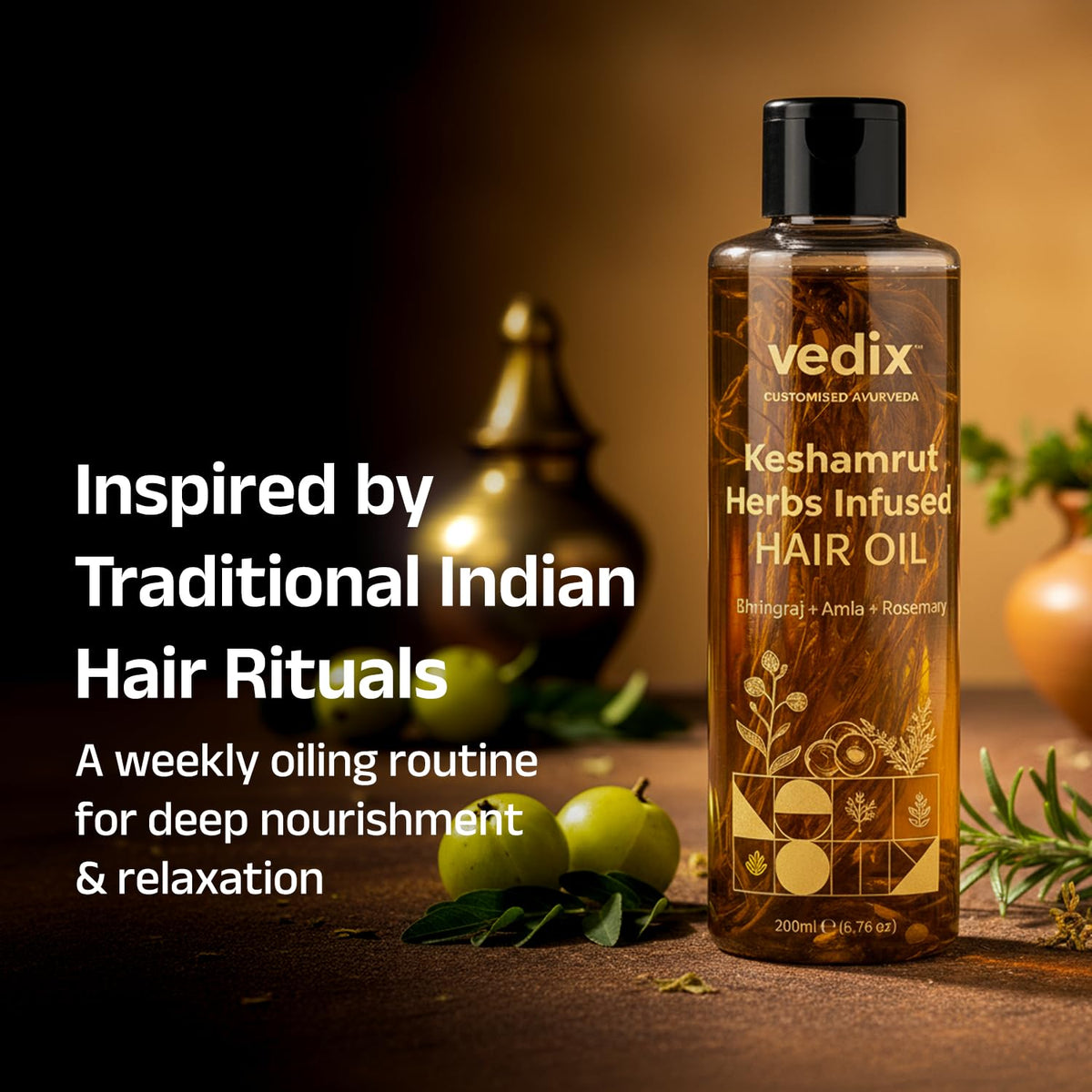 Vedix Keshamrut label close-up highlighting herbal formulation