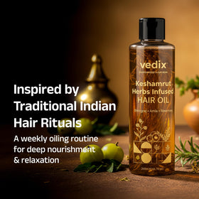 Vedix Keshamrut label close-up highlighting herbal formulation