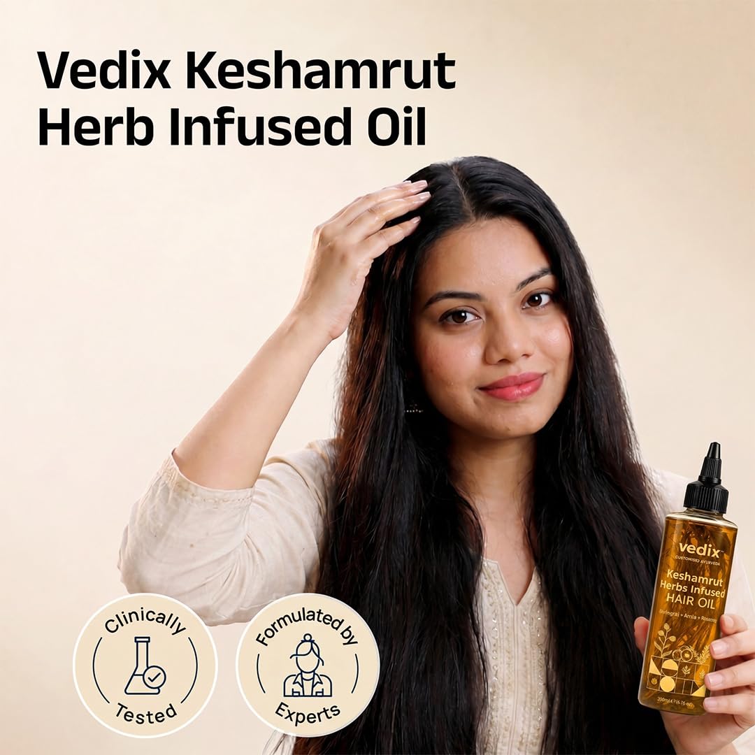Vedix Keshamrut pack of three bottles stacked for value and routine use