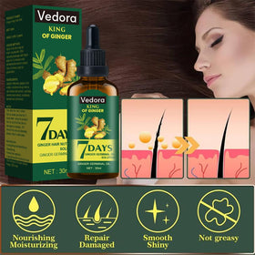Side-by-side hair before and after using Vedora, showing thicker-looking results