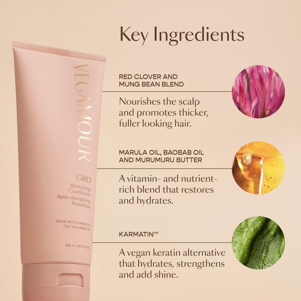 VEGAMOUR before-and-after hair strands showing increased strength and shine