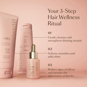 VEGAMOUR shampoo in bathroom setting suggesting daily routine benefit