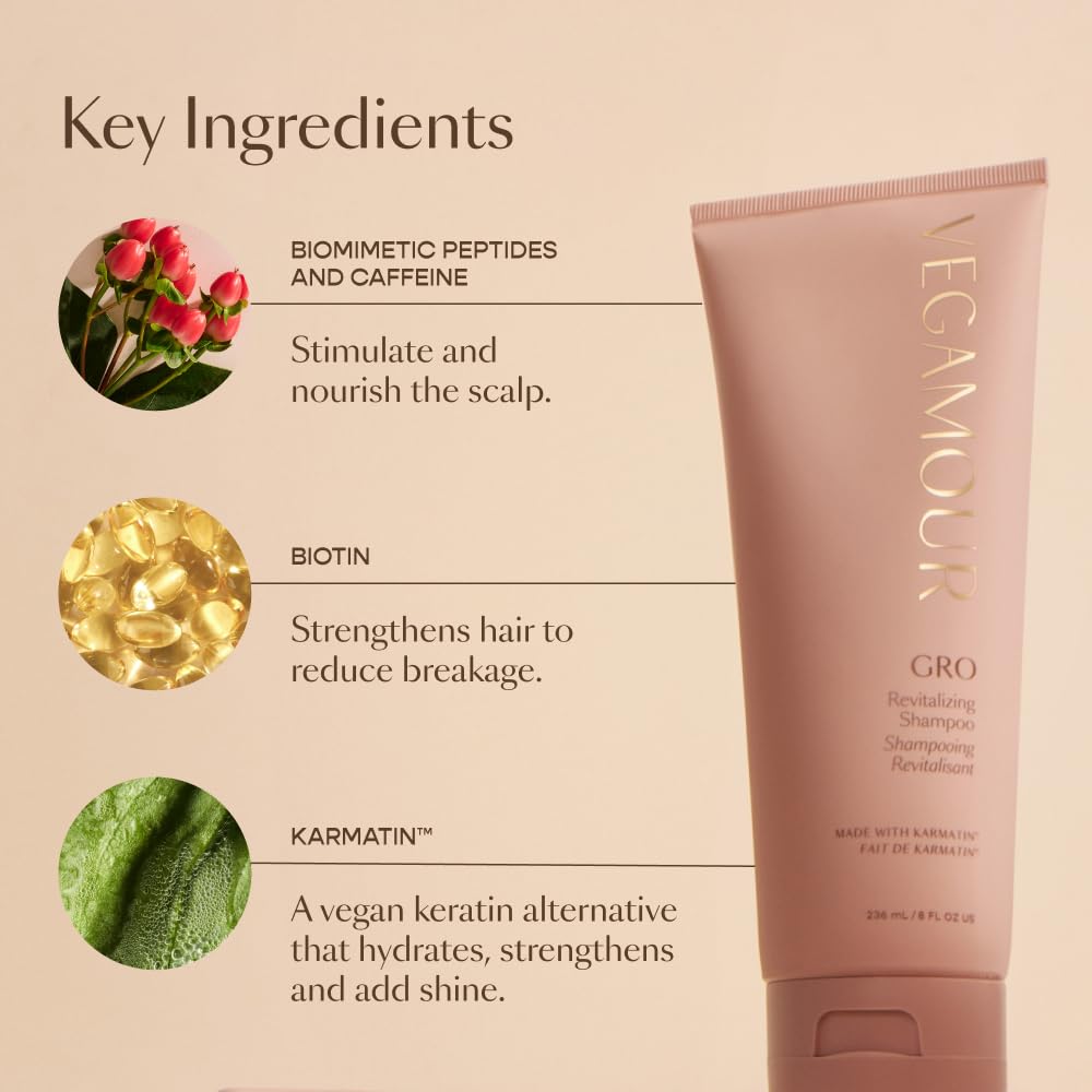VEGAMOUR bottle held in hand indicating 8 fl oz scale benefit