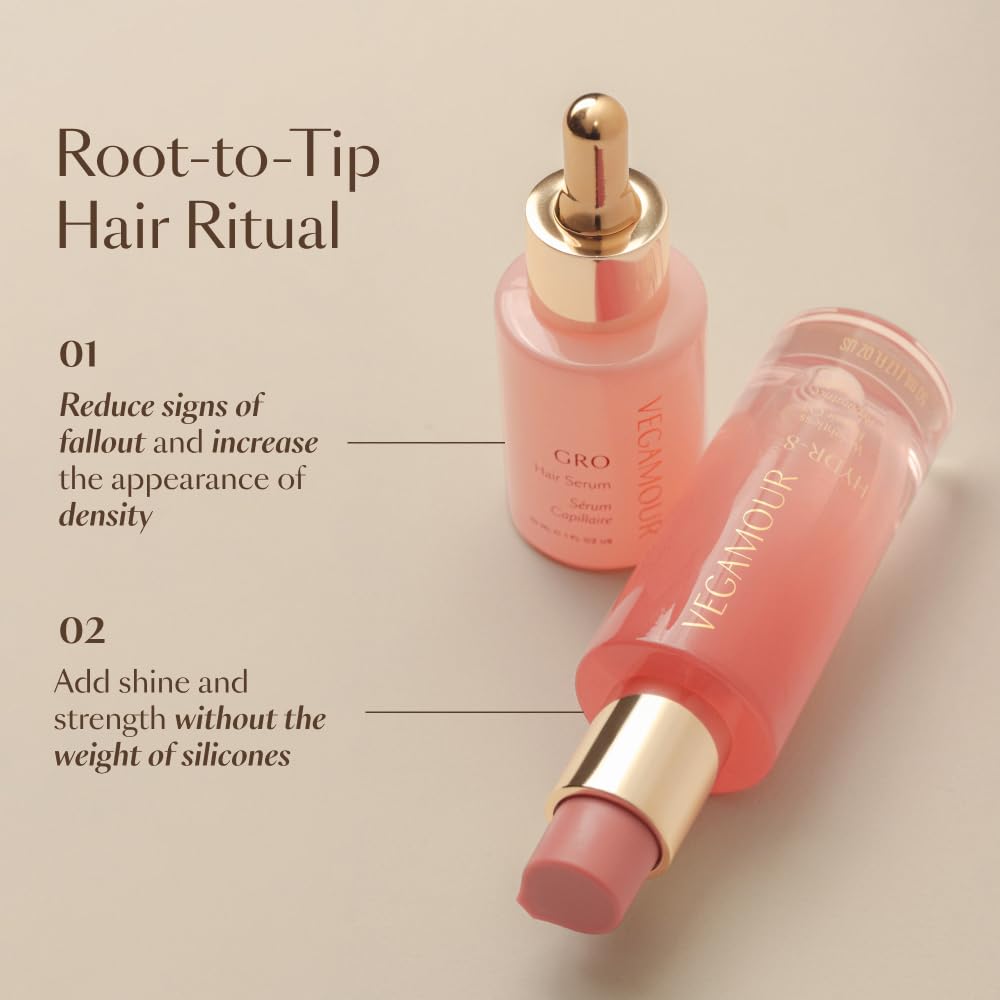 VEGAMOUR label detail focusing on silicone-free, vegan formulation