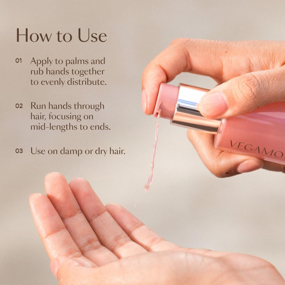 VEGAMOUR smoothing dry ends to show added shine and split-end sealing