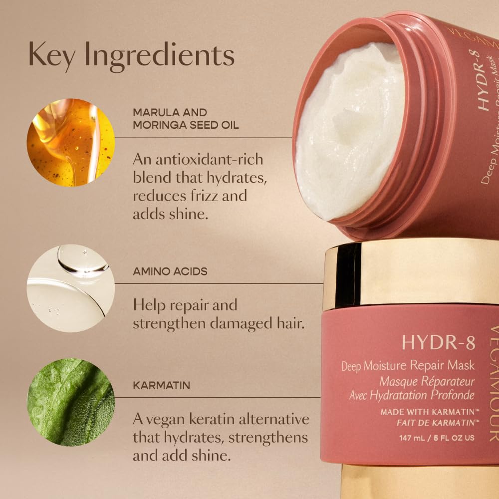 VEGAMOUR label close-up highlighting clean ingredients for peace of mind