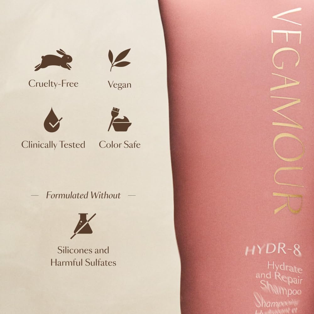 VEGAMOUR shampoo being applied in shower for hydrated hair