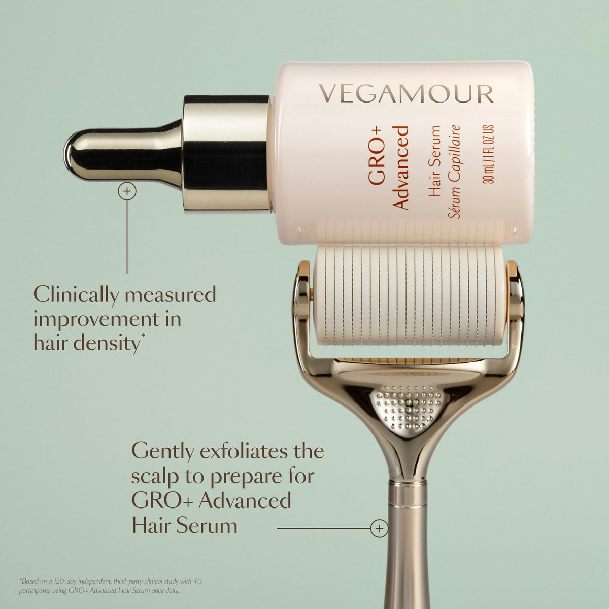 VEGAMOUR size comparison in hand illustrating compact head for controlled rolling