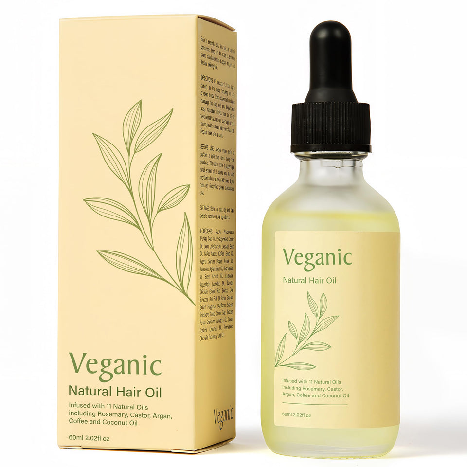 Veganic front bottle view showing clean packaging and easy-pour cap benefits