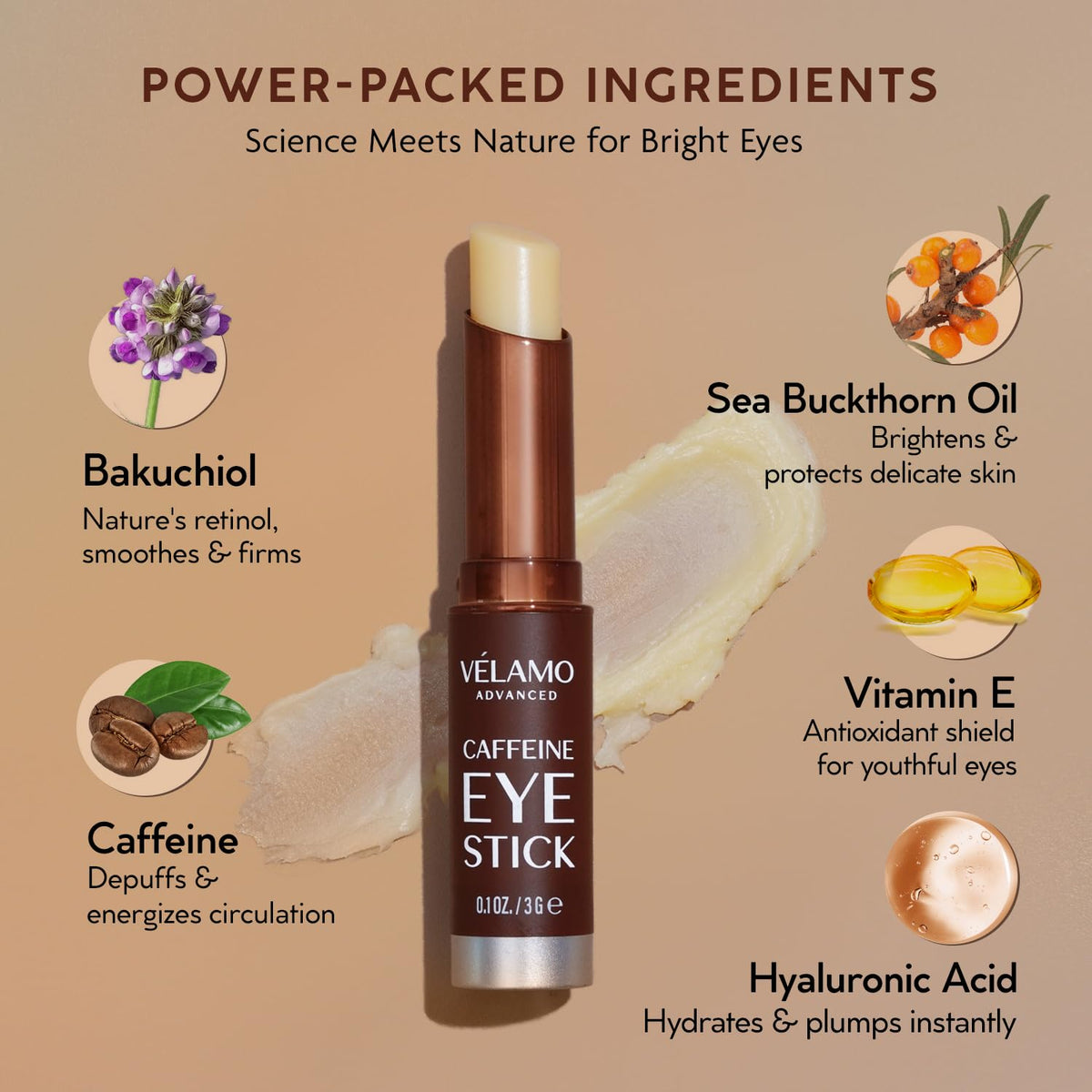 VELAMO ADVANCED application under eye demonstrating quick refresh benefit