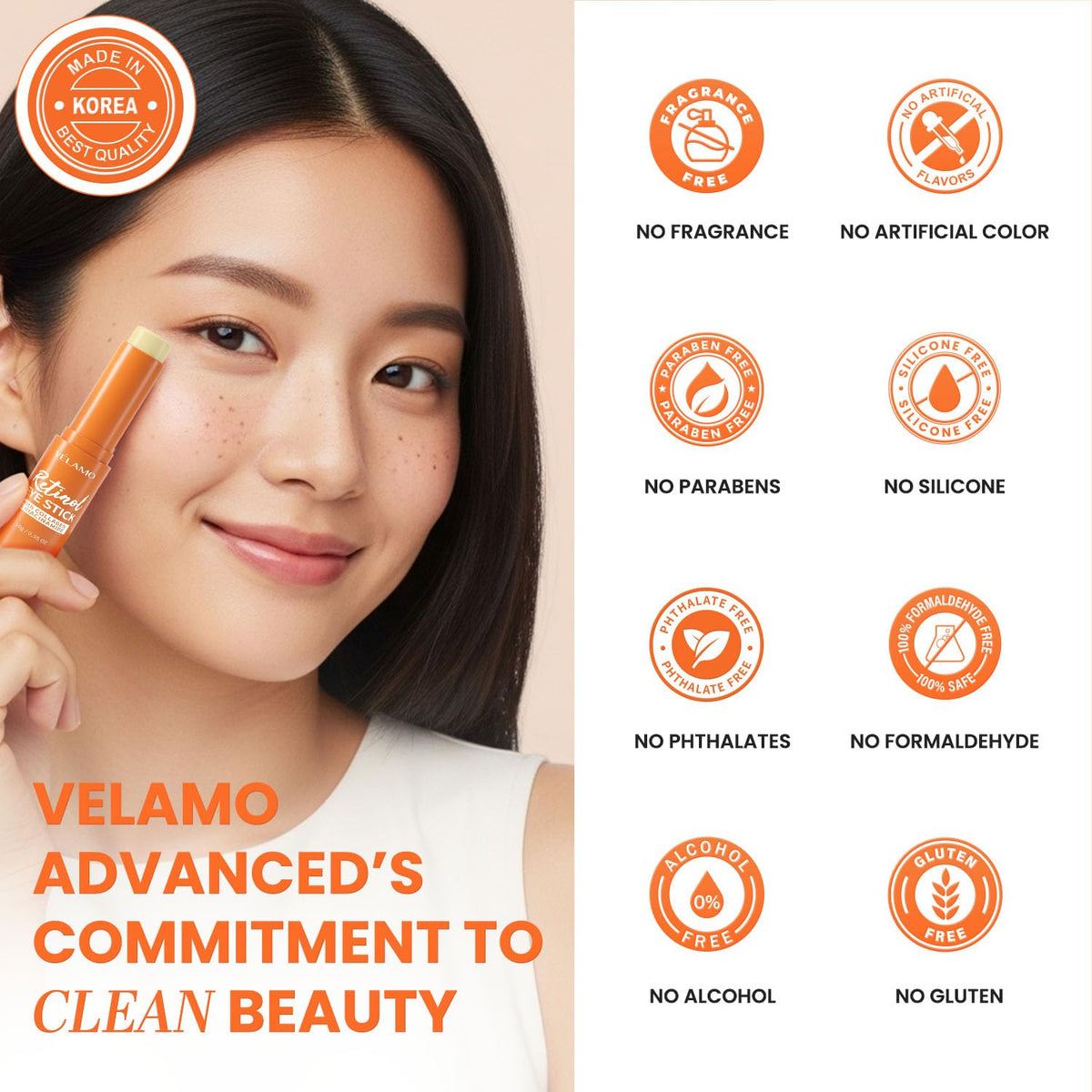 VELAMO ADVANCED applying stick under-eye to demonstrate easy, mess-free use