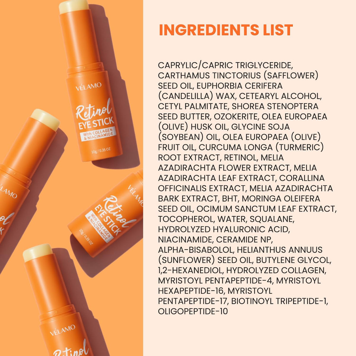 VELAMO ADVANCED label close-up highlighting key actives and Korean formulation