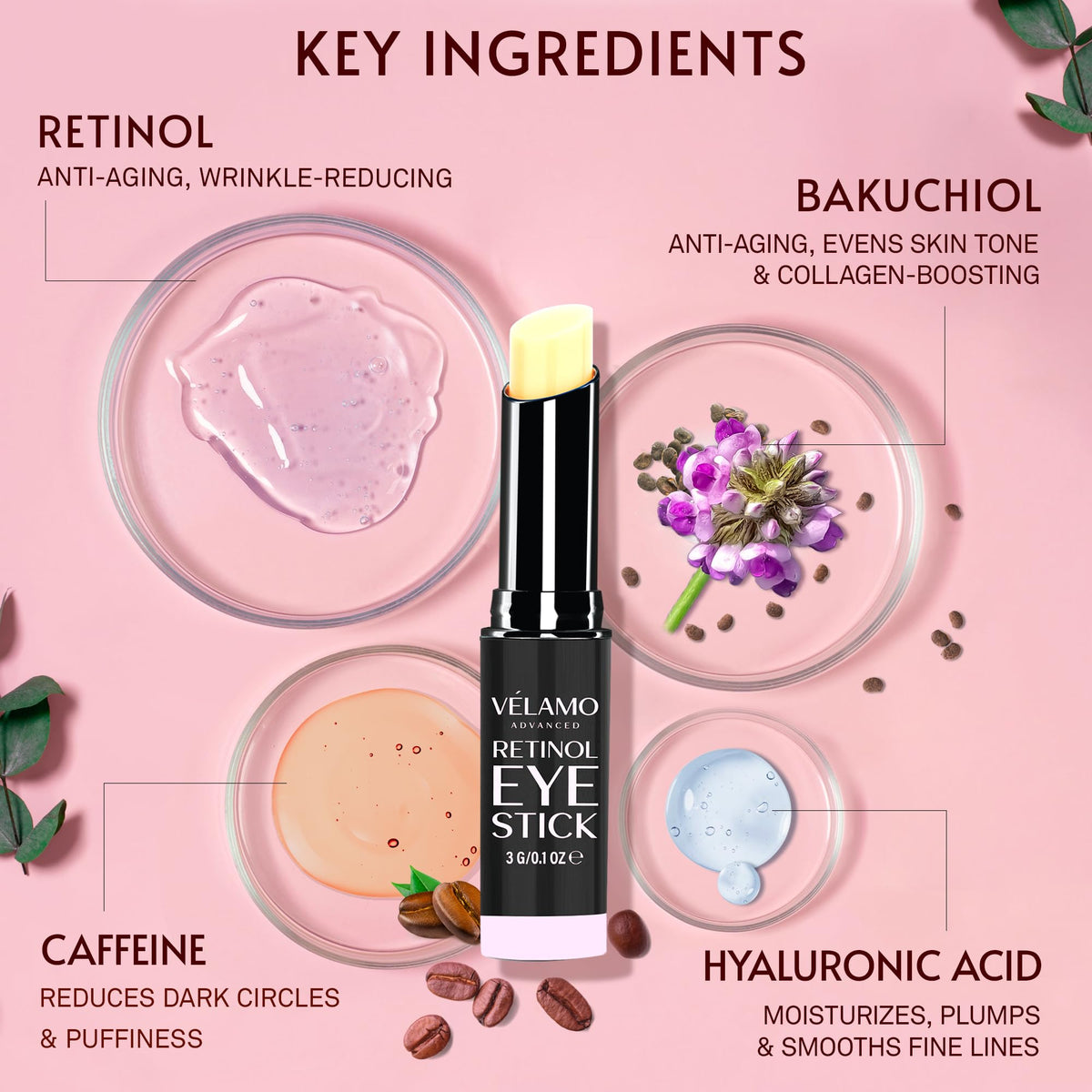 VELAMO ADVANCED ingredients label closeup showing key actives and benefits