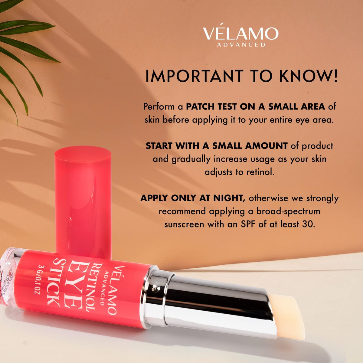 VELAMO ADVANCED label and directions view offering usage guidance benefit