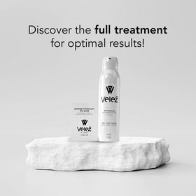 Velež bottle staged with skincare items to show multiuse routine compatibility