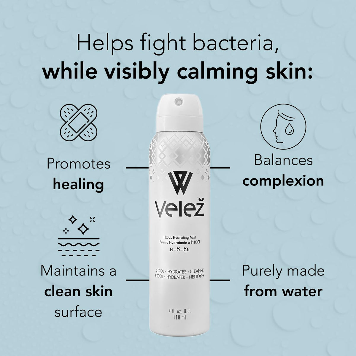Velež mist texture spray pattern showing fine hydration mist for quick absorption