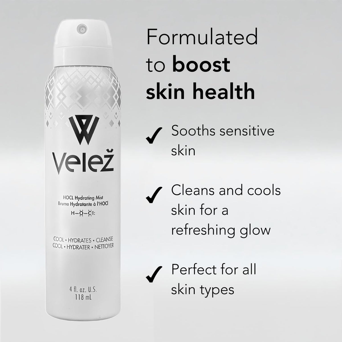 Velež mist used on face in lifestyle shot illustrating soothing refresh benefit