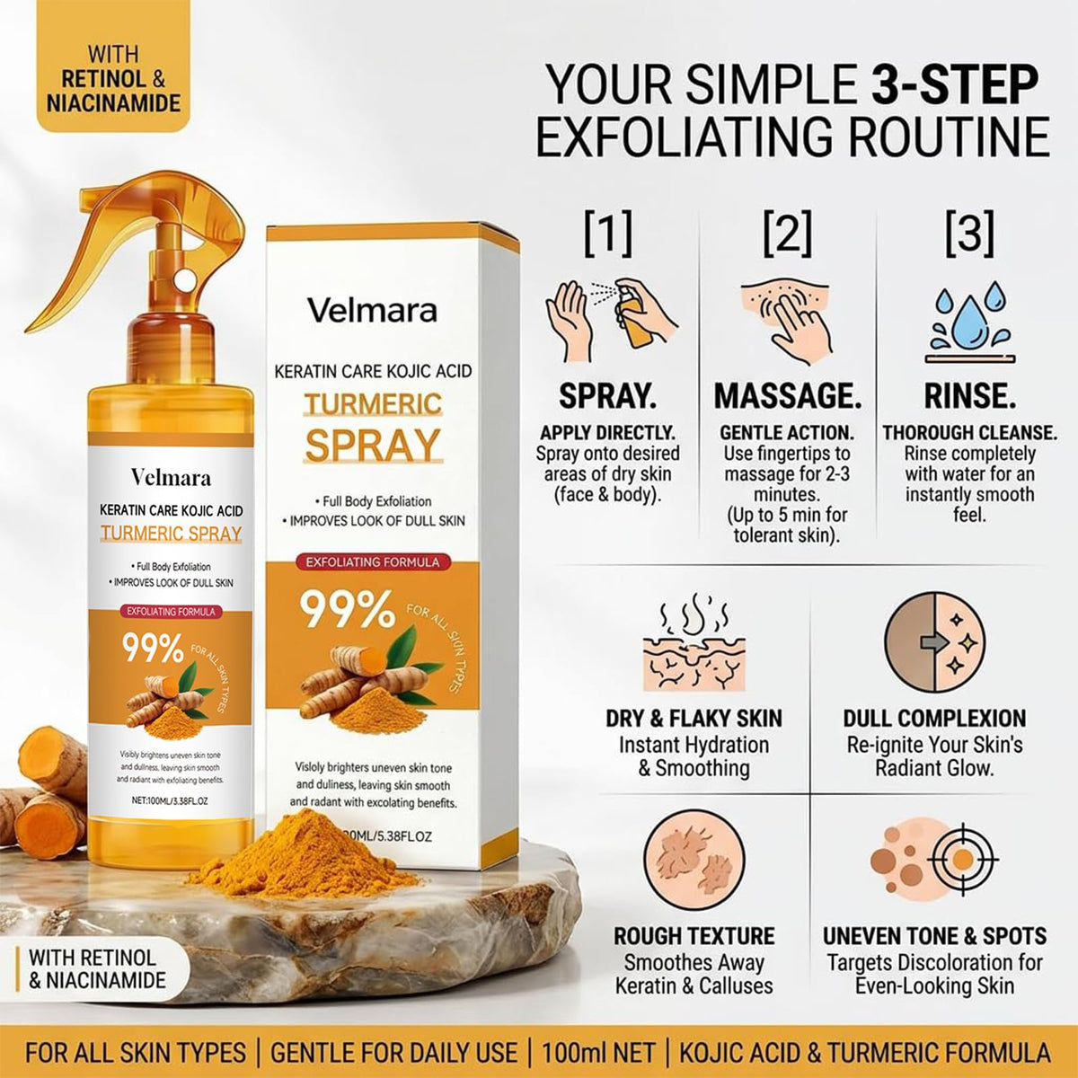 velmara ingredients hero with turmeric label highlighting brightening support