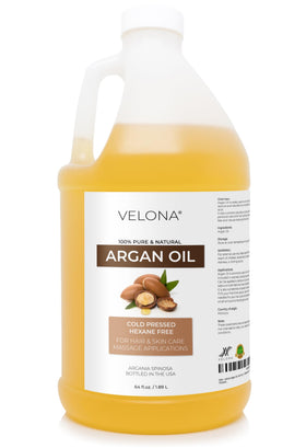 velona argan oil front packaging 64 oz showing label and bottle benefits