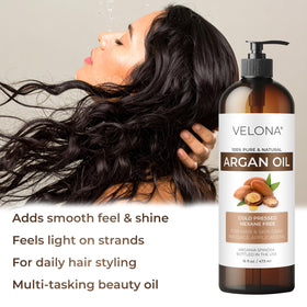 velona argan oil being poured onto hand showing quick absorption benefit