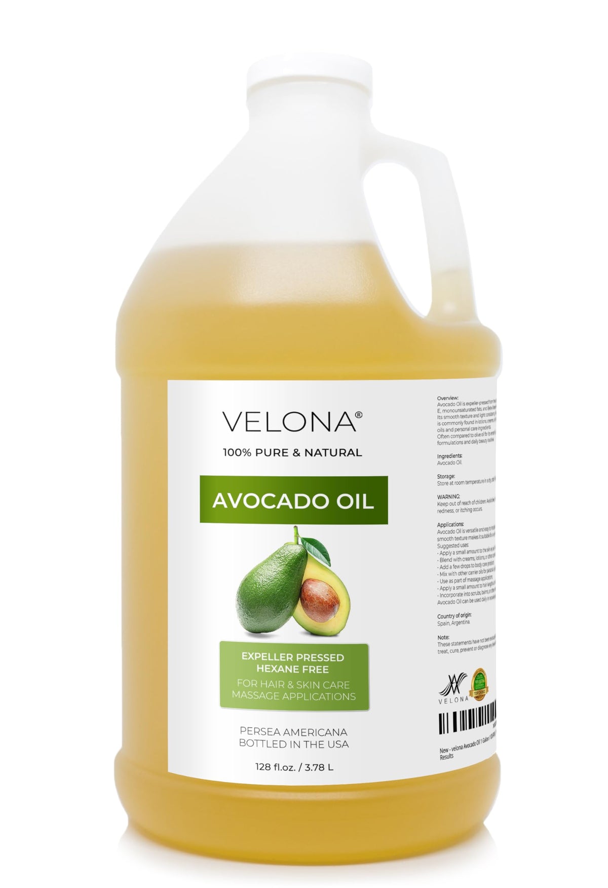 velona front label on 1 gallon bottle showing product identity and purity benefit
