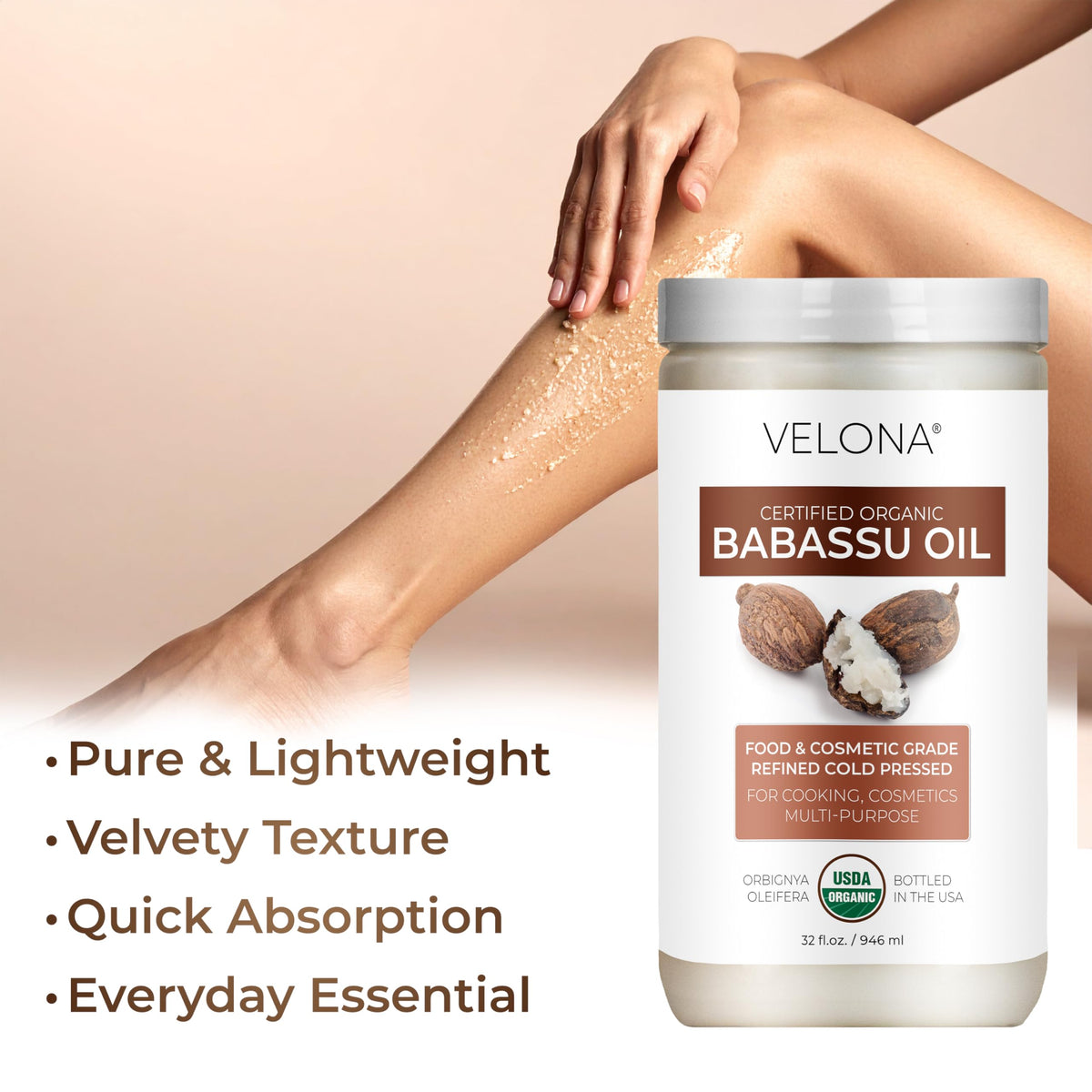 velona oil being massaged into skin showing hydrated, non-greasy finish