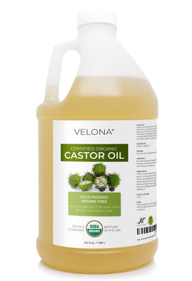 velona castor oil front label showing organic certification and size benefits