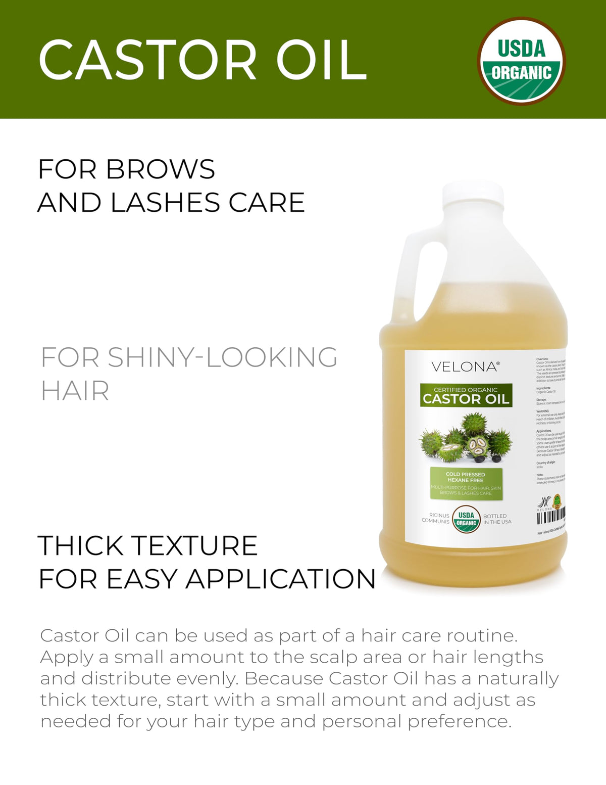 velona castor oil pouring from bottle highlighting cold-pressed purity benefit