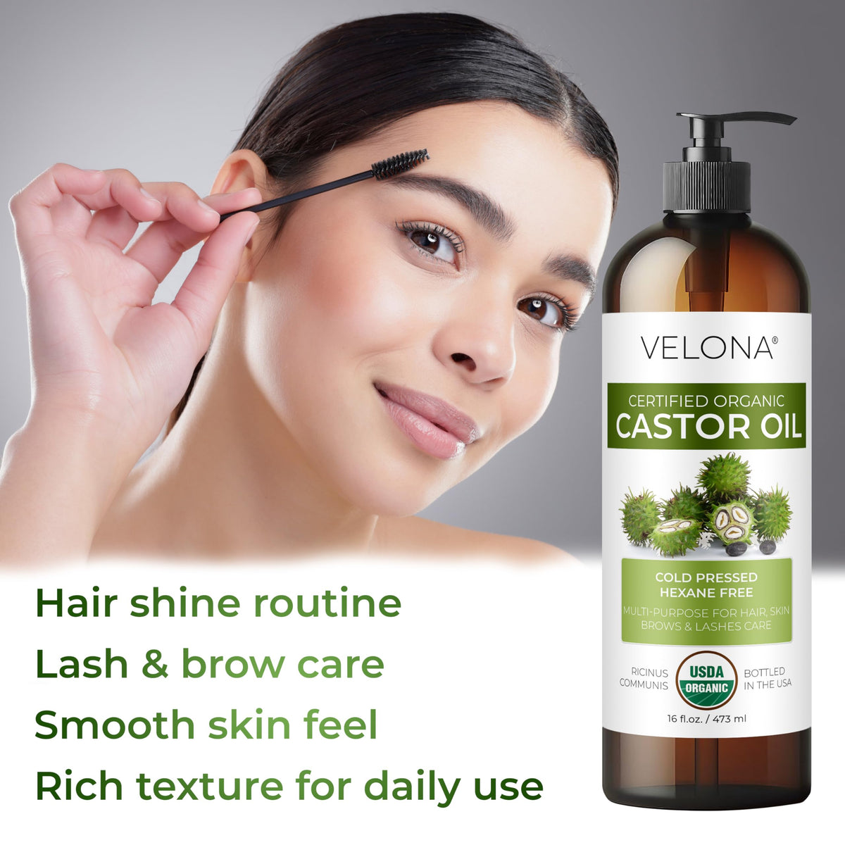 velona pouring castor oil into a small bottle for easy daily use and convenience