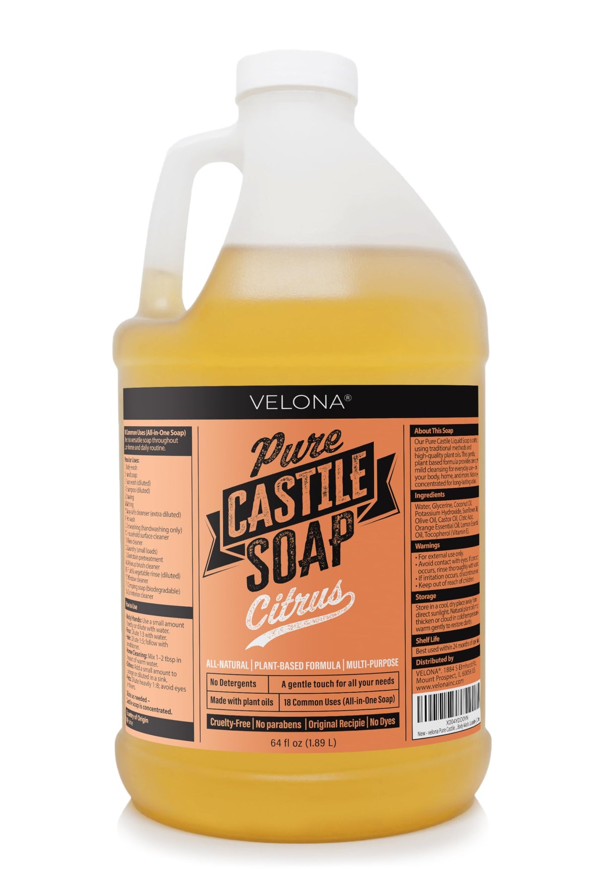 velona front packaging 64oz bottle showing size and citrus benefit