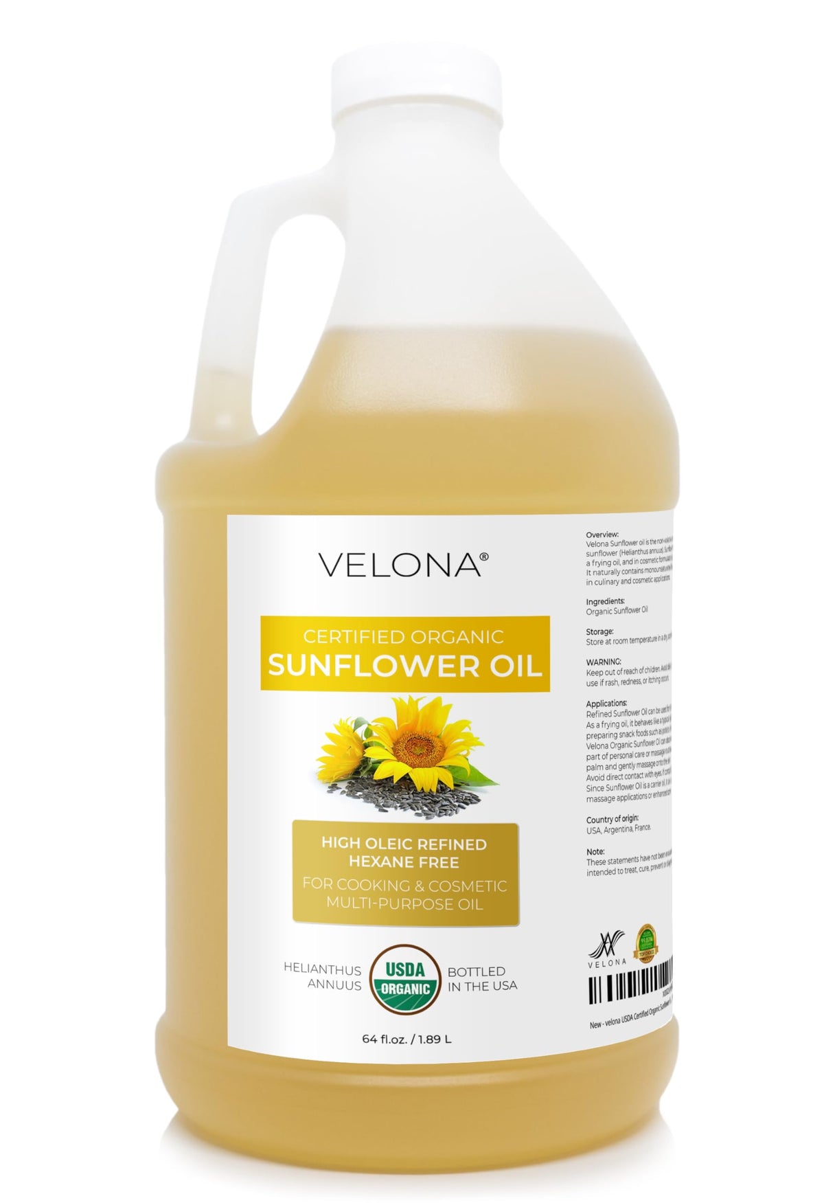 velona front packaging 64oz showing organic label and bottle benefits
