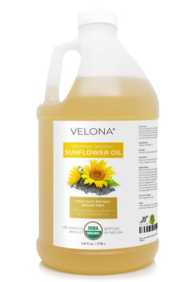 velona gallon front label showing organic certification and clear benefits