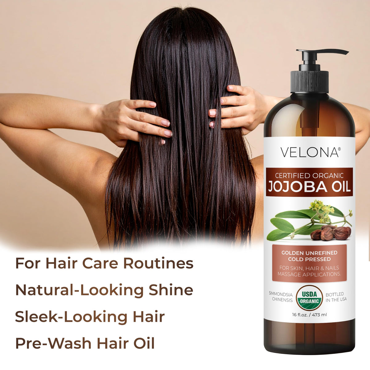 velona smoothed into hair ends showing reduced frizz and natural shine benefit