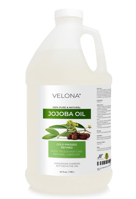 velona jojoba oil front bottle shows clear label and large 64 fl oz size benefits storage