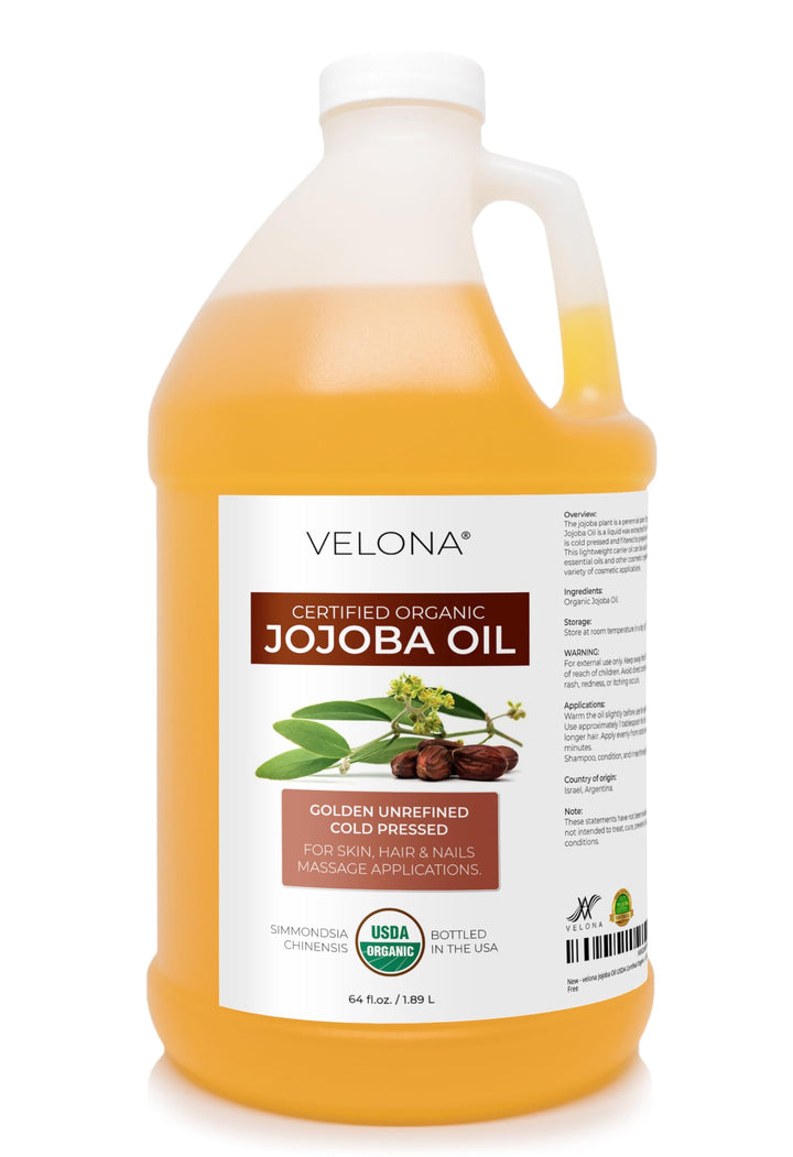 velona jojoba oil front bottle showing organic packaging benefit