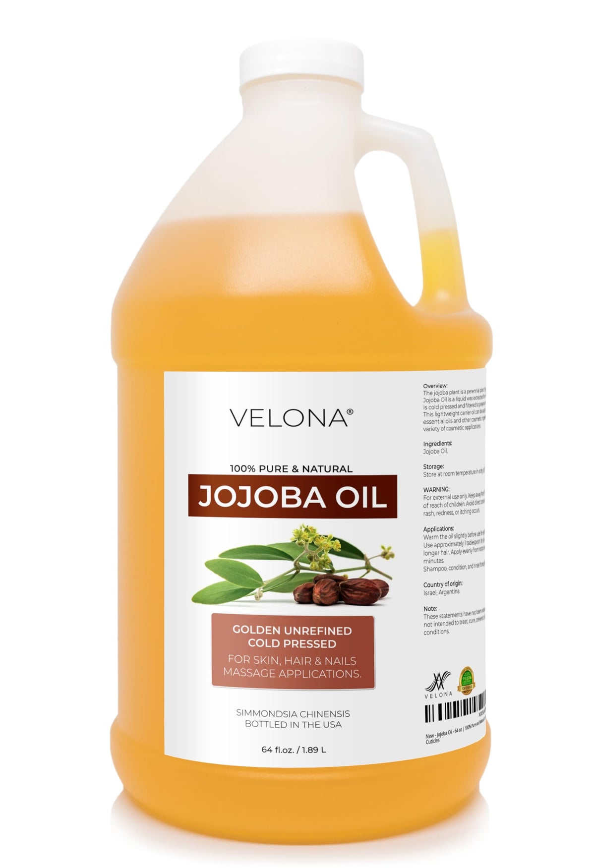 velona bottle front view showing label and 64 oz size, highlights pure supply