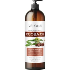 velona jojoba oil front packaging shows bottle and pump for easy dispensing