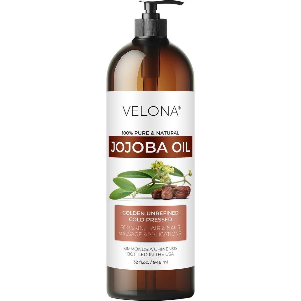 velona jojoba oil front packaging shows bottle and pump for easy dispensing
